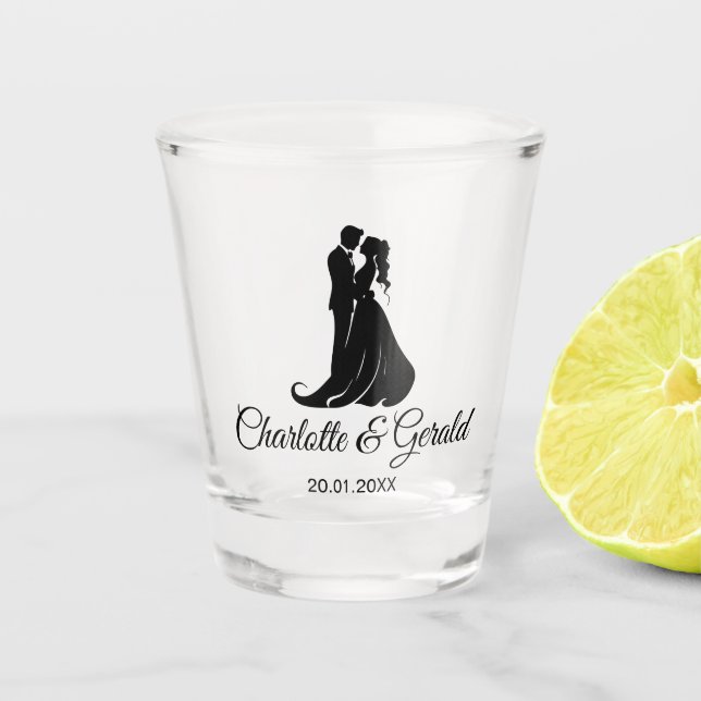 Gastgeschenke Hochzeiten Couple Dance Monogram Mod Schnapsglas (Vorderseite)