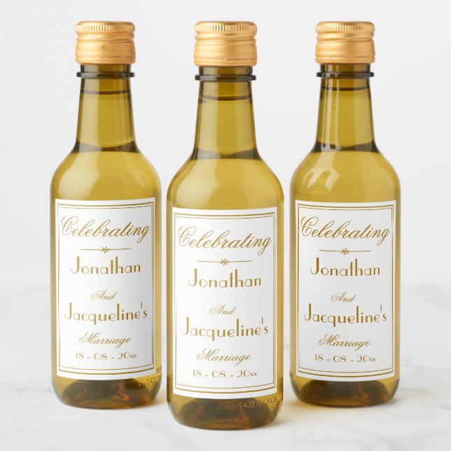 Gastgeschenke Hochzeiten Elegantes White & Gold Sc Weinetikett (Flaschen)