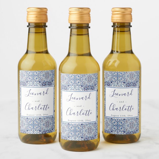 Gastgeschenke Hochzeiten für blaue Fliesen Weinetikett (Flaschen)