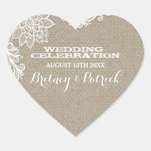 Gastgeschenke Hochzeiten für das Blumenland Burlap Herz-Aufkleber (Vorderseite)