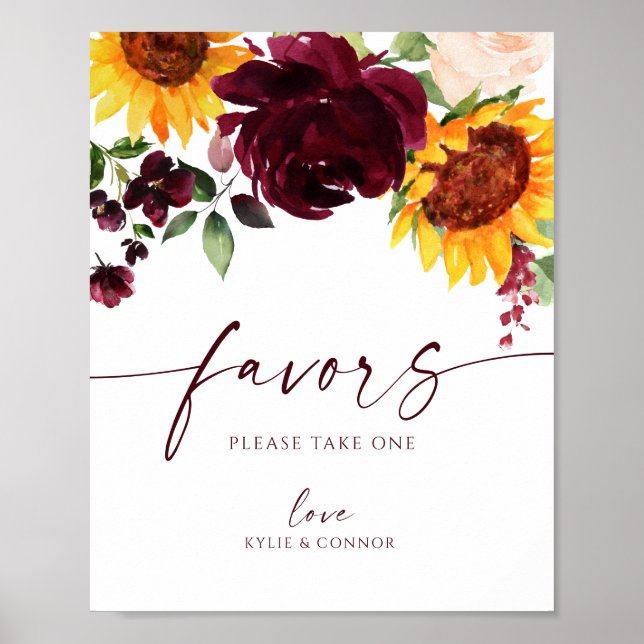 Gastgeschenke Hochzeiten Sonnenblumen Rose Burgund Poster (Vorne)