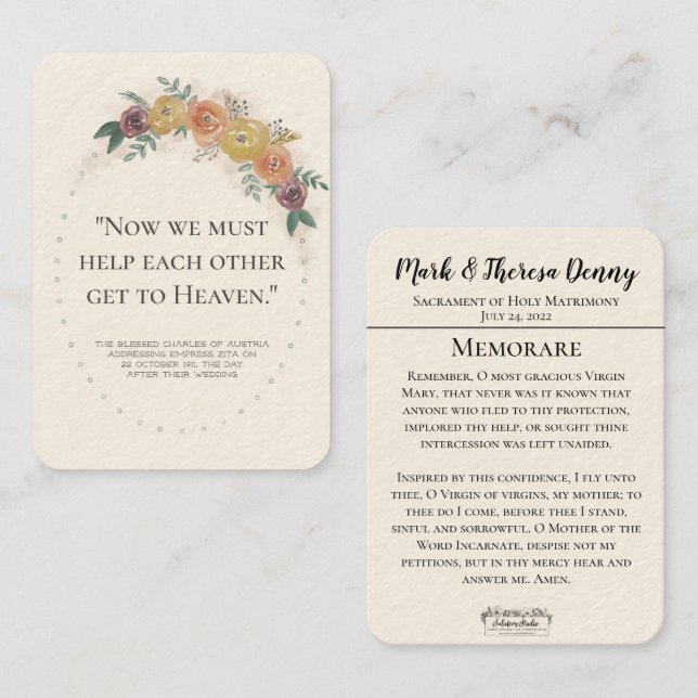 Gastgeschenke Hochzeiten St. Charles Memorare Holy Visitenkarte (Vorne/Hinten)