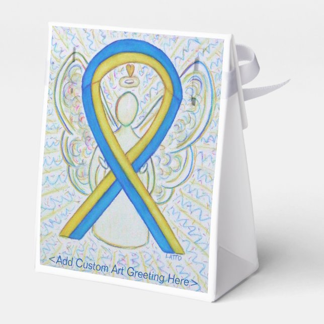 Gastgeschenke mit blauer und gelber Aufklärung Geschenkschachtel (Rückseite)