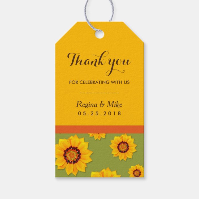 Gastgeschenke mit gelben Sonnenblumenmustern - Ges Geschenkanhänger (Vorderseite)