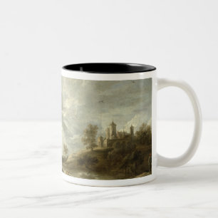 Gasthaus durch einen Fluss Zweifarbige Tasse