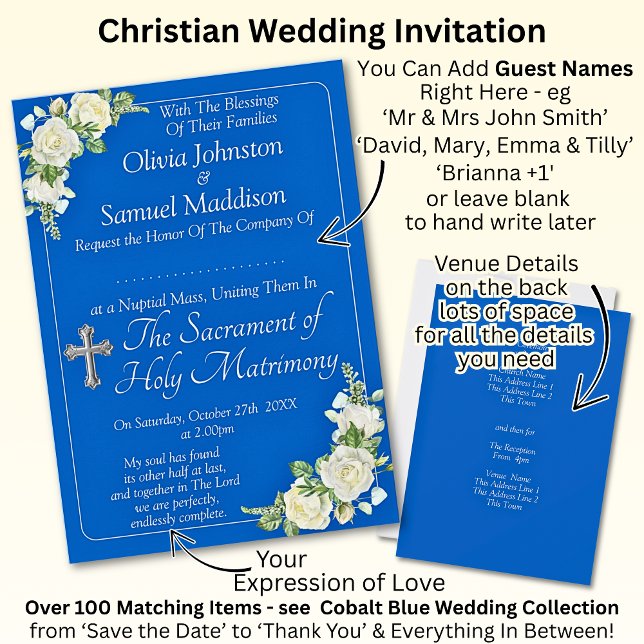 Gastnamen, Christliches Cobalt Blue & White Roses Einladung (Von Creator hochgeladen)