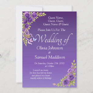 Gastnamen, Lila Mauve-Blume & White Wedding Einladung