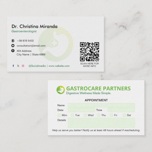 Gastroenterologie Klinik Wirtschaft | Ernennung Visitenkarte (Vorne/Hinten)