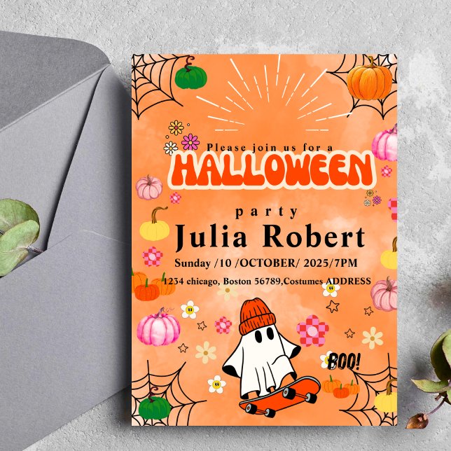 Gastroskateboard Halloween Kürbisorange Einladung (Von Creator hochgeladen)