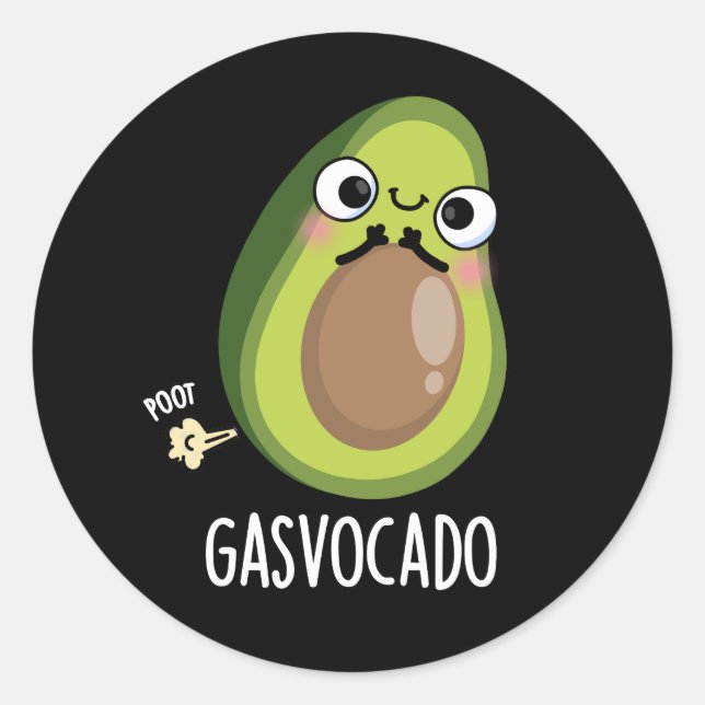 Gasvocado Funny Farting Avocado Pun Dark BG Runder Aufkleber (Vorderseite)