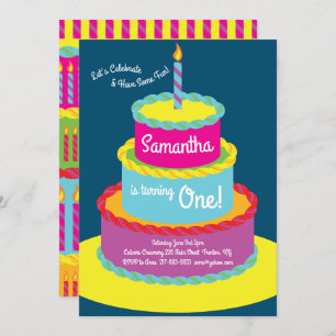 Gâteau 1er Anniversaire Cute Invitations