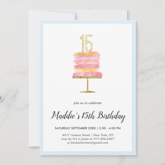 Gâteau Arc-en-Ciel | Invitation pour 15 ans (Devant)