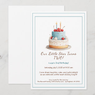Gâteau d'anniversaire bleu et rouge - Invitation d