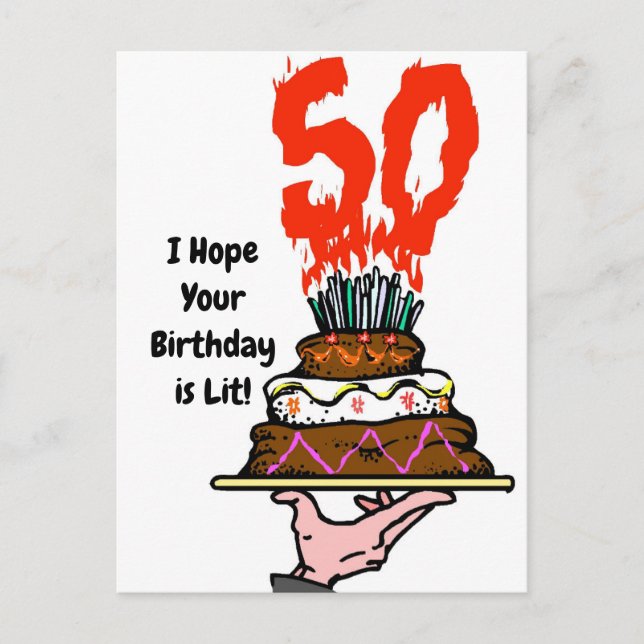 Gâteau d'anniversaire en feu avec 50 bougies Carte (Devant)