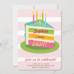 Gâteau rose rayé Invitations de fête d'anniversair