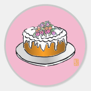 Gâteau sur Sticker rond rose