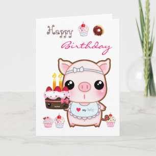 Gâteaux de porc et de kawaii - Bonne carte d'anniv