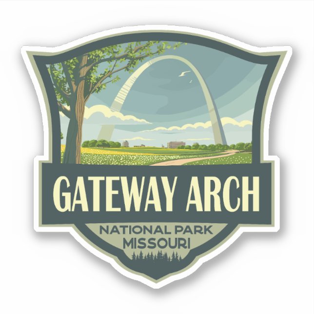 Gateway Arch Nationalpark Illustration Retro Art Aufkleber (Vorderseite)