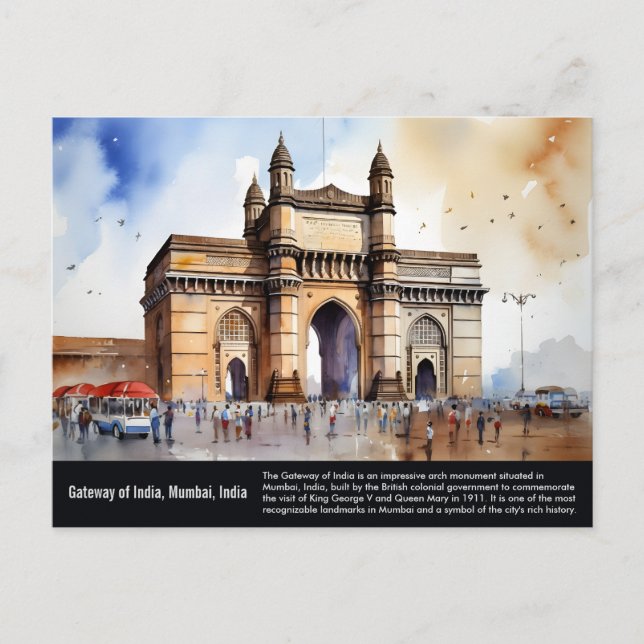 Gateway of India Mumbai Watercolor Painting Postkarte (Vorderseite)