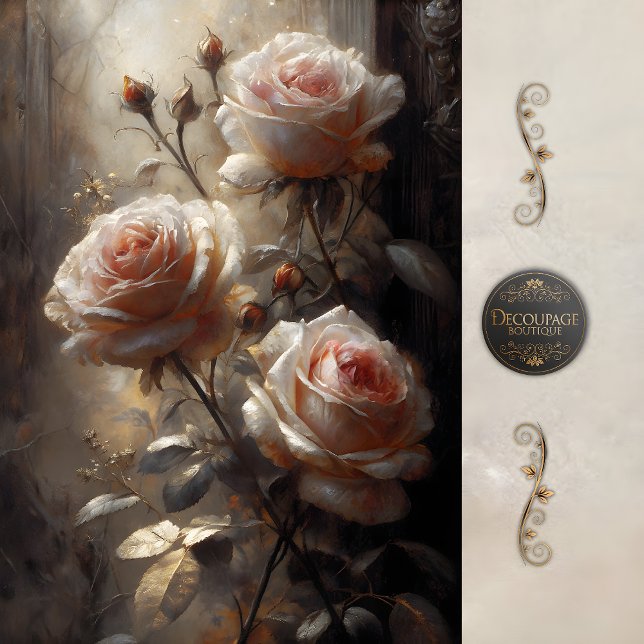 Gathered Blush Roses Decoupage Seidenpapier (Gathered Blush Roses Decoupage Tissue Paper)