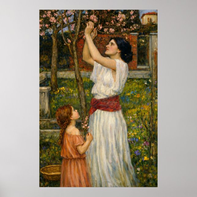 Gathering Almond Blossoms by Waterhouse Poster (Vorne)