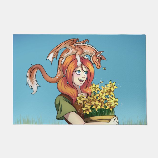 Gathering Flowers with a Dragon Fußmatte (Vorderseite)