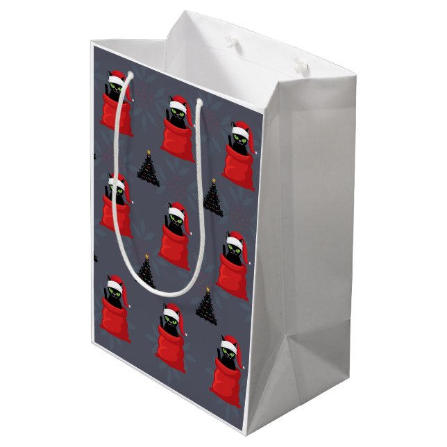 Gatito Cat Geschenktasche - Grau Mittlere Geschenktüte (Rückseite Schrägansicht)