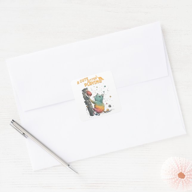 Gatito Sonriente Quadratischer Aufkleber (Umschlag)