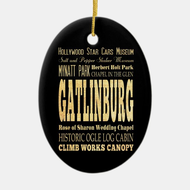 Gatlinburg Stadt der Tennessee-Typografie-Kunst Keramikornament (Vorne)