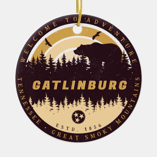 Gatlinburg Tennessee Bären Pine Trees Nature Keramik Ornament (Vorne)