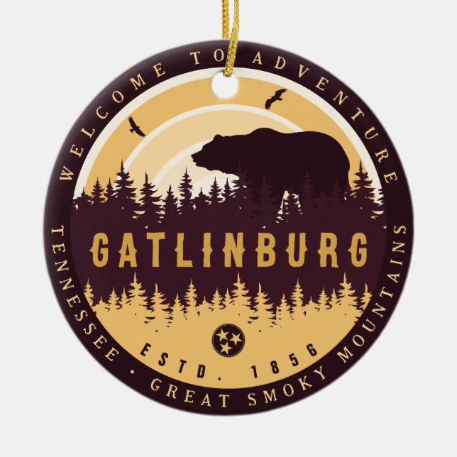Gatlinburg Tennessee Bären Pine Trees Nature Keramik Ornament (Vorne)