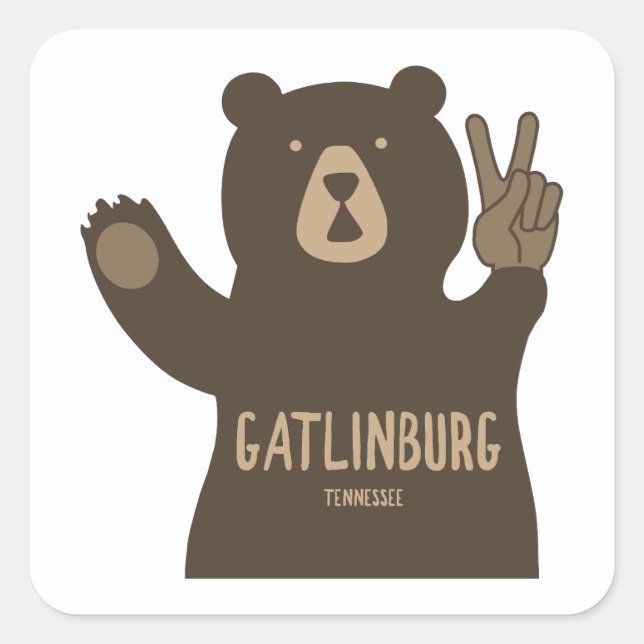 Gatlinburg Tennessee Peace Bear Quadratischer Aufkleber (Vorderseite)
