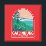 Gatlinburg Tennessee Travel Art Emblem Magnet<br><div class="desc">Gatlinburg retro vector travel design. Gatlinburg is a charming mountain town nestled at the gateway to Great Smoky Mountains National Park,  known for its scenic views,  cozy cabins,  hiking trails,  and family attractions.</div>