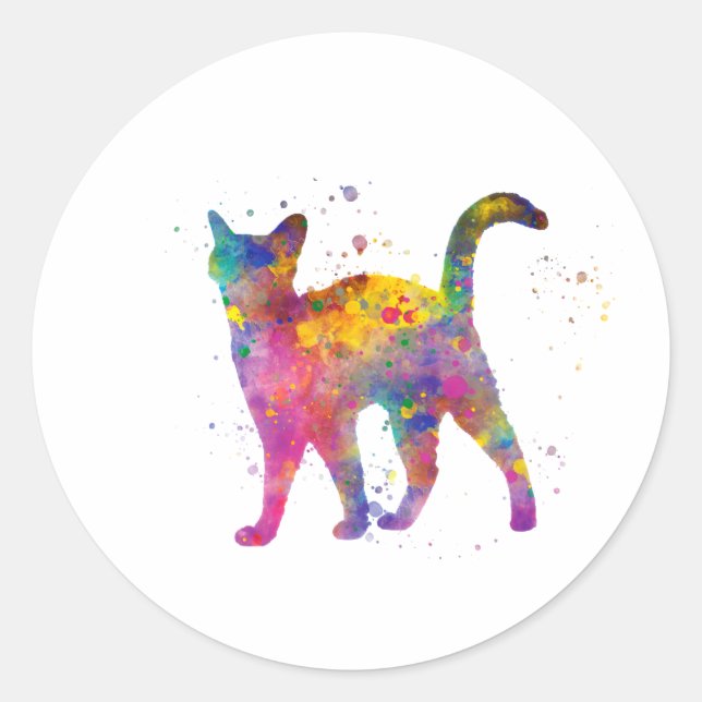 Gato abisinio silueta en acuarela runder aufkleber (Vorderseite)