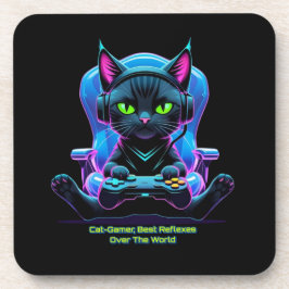 Gato gamer futurista con joystick y actitud felina getränkeuntersetzer