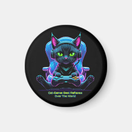 Gato gamer futurista con joystick y actitud felina magnet
