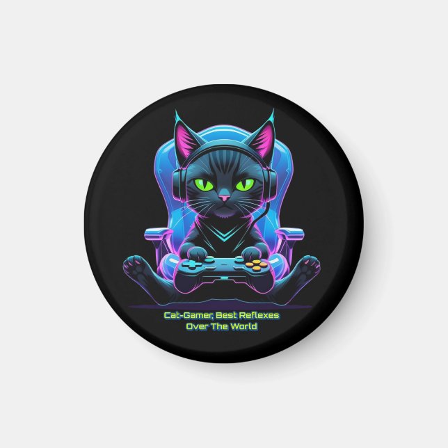 Gato gamer futurista con joystick y actitud felina magnet (Vorne)
