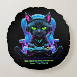 Gato gamer futurista con joystick y actitud felina rundes kissen