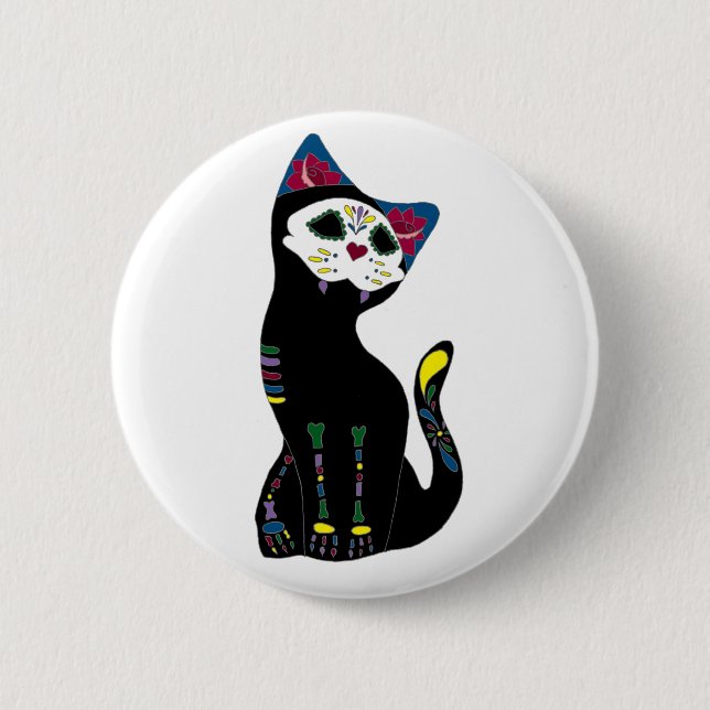 "Gato Muerto" Dia De Los Muertos Cat Button (Vorderseite)