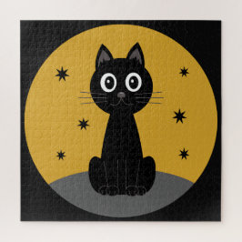 Gato negro sentado viendo las estrellas