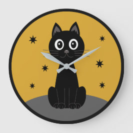Gato negro sentado viendo las estrellas große wanduhr