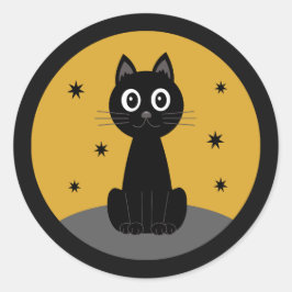 Gato negro sentado viendo las estrellas runder aufkleber