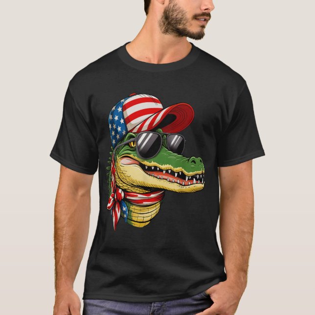 Gator Alligator Crocodile 4. Juli gibt Männern T-Shirt (Vorderseite)