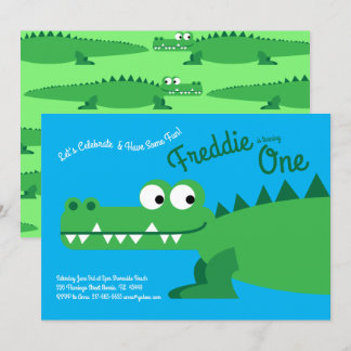 Gator Alligator Crocodile Kinder 1. Geburtstag Par Einladung
