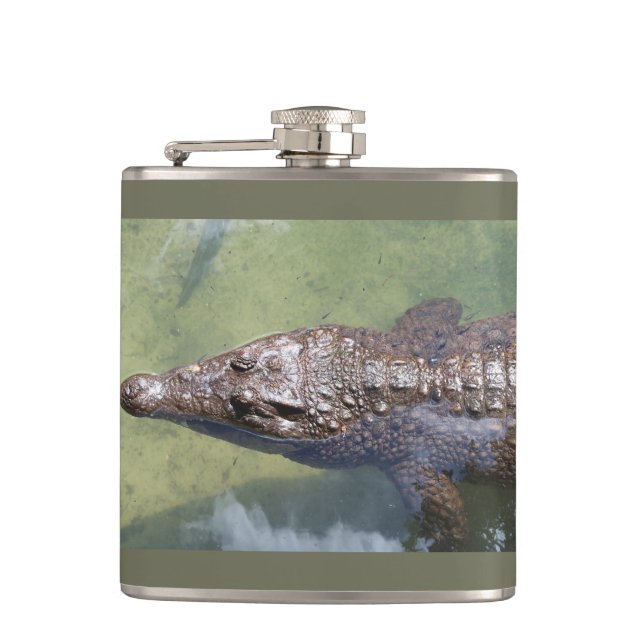 Gator auf einer Flasche Flachmann (Vorderseite)