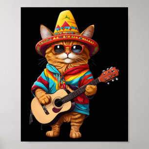 Gatos Before Vatos Mexican Cat Poncho Fiesta Cinco Poster