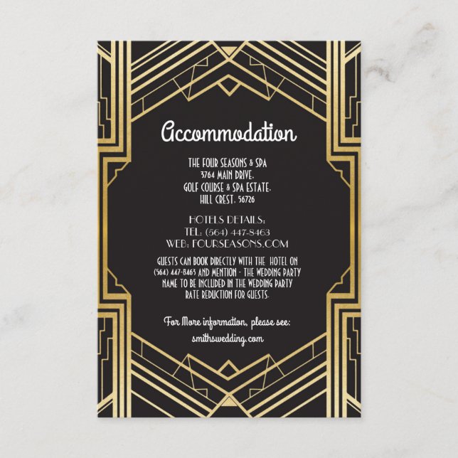 Gatsby Art Deco 1920er Jahre Hochzeit der Unterkun Begleitkarte (Vorderseite)