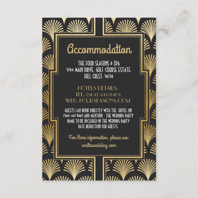 Gatsby Art Deco 1920er Jahre Unterkunft Hochzeitsf Begleitkarte (Vorderseite)