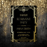 Gatsby Art Deco Black and Gold Retirement Party fo Folieneinladung<br><div class="desc">Unsere von Gatsby inspirierte Party Einladung ist die ideale Wahl für eine stilvolle Pensionsstimmung. Inspiriert durch die aufwändigen Partys und den opulenten Stil des Great Gatsby, zeichnet sich diese Einladung durch ein elegantes und raffiniertes Design mit eleganten Goldfolienakzenten und einem gewagten, geometrischen Muster aus. Die Vorderseite der Einladung ist mit...</div>