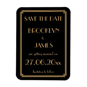 Gatsby Art Deco Black Wedding Save the Date Magnet